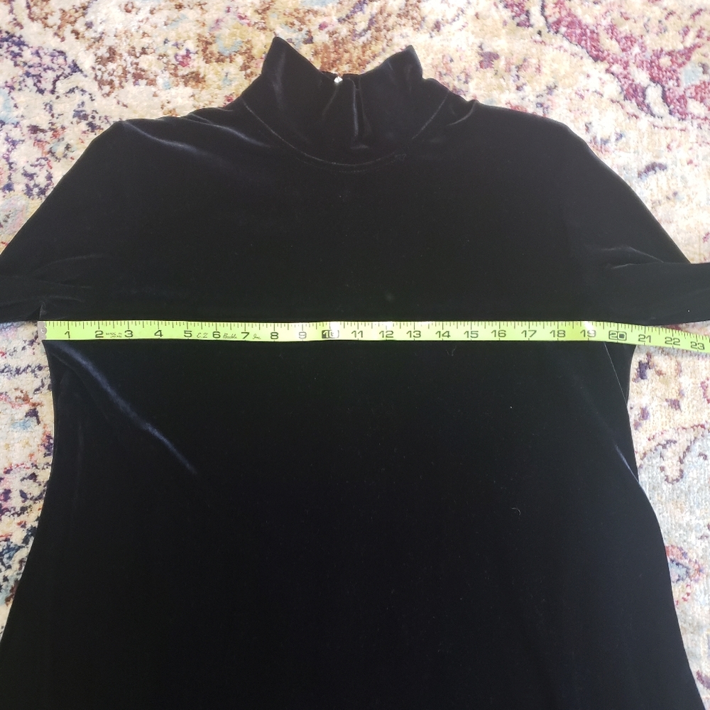 Vintage Black Velour Swing Dress Mockneck Long Sleeve Size M - Picture 9 of 10